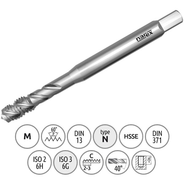 Narex Ždánice 041531118025000 - Závitník strojní M 2,5 x 0,45mm šroubovice 35° typ 3044 kód 2050 lícování ISO2 (6H) DIN 371