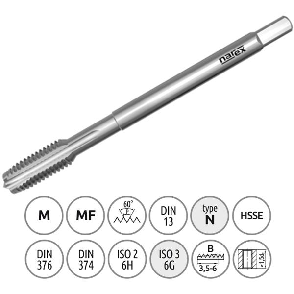 Narex Ždánice 041531452040000 - Závitník strojní M 4,0x0,5mm typ 3043 kód 3500, lícování ISO2 (6H), DIN374