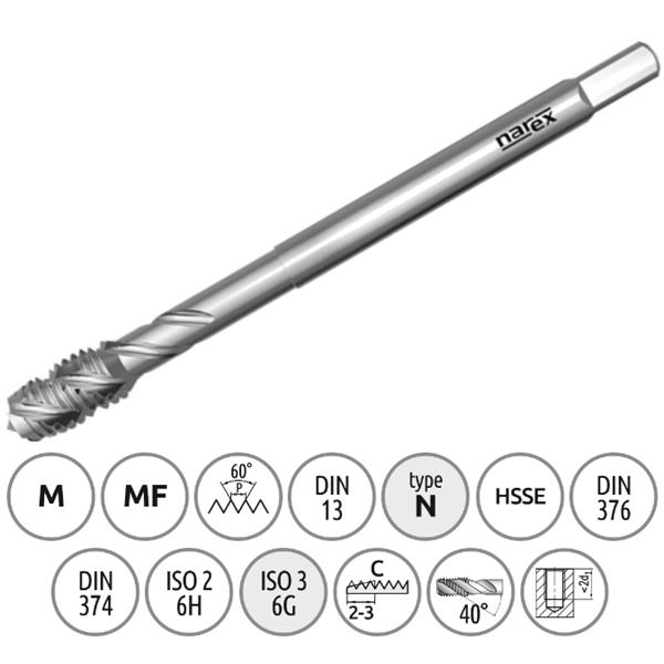 Narex Ždánice 041531518157000 - Závitník strojní M15,0x1,0mm typ 3044 kód 4050, lícování ISO 2 (6H), DIN 374