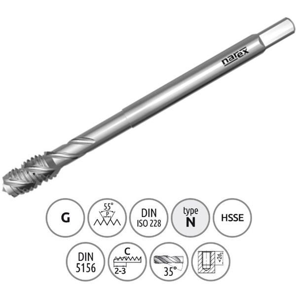 Narex Ždánice 041531632003000 - Závitník strojní G 1/8" stoupání 28P na palec (") typ 3044 kód 4052, DIN 5156