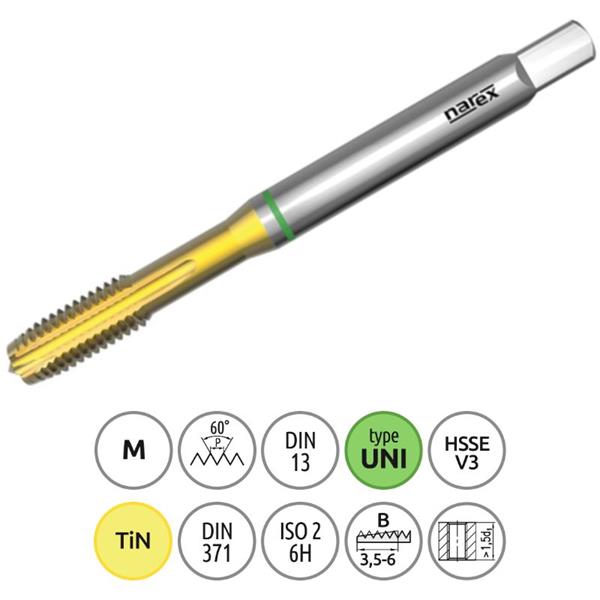 Narex Ždánice 041535046040000 - Závitník strojní M 4 x 0,7mm typ 3043 kód 1710 TiN, lícování ISO2 (6H), DIN 371