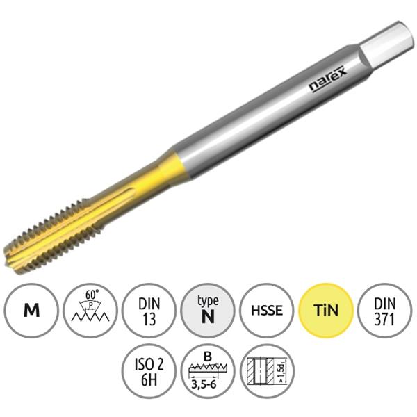 Narex Ždánice 041535052025000 - Závitník strojní M 2,5x0,45mm typ 3043 kód 1510 TiN, lícování ISO 2 (6H), DIN 371