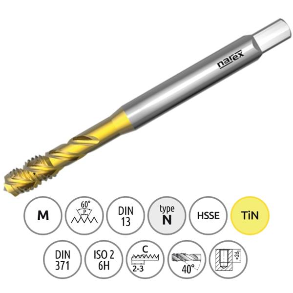 Narex Ždánice 041535118020000 - Závitník strojní M 2,0x0,4mm typ 3044 kód 2060 TiN, lícování ISO2 (6H), DIN 371