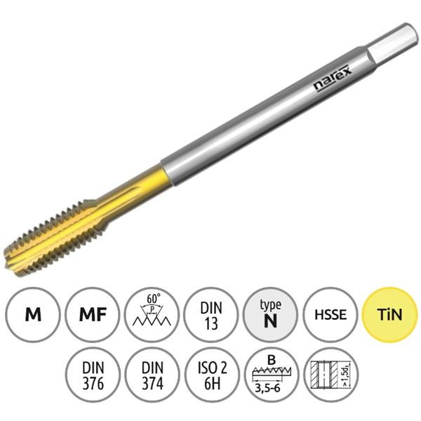 Narex Ždánice 041535252040000 - Závitník strojní M 4,0x0,7mm typ 3043 kód 3510 TiN, lícování ISO2 (6H), DIN 376