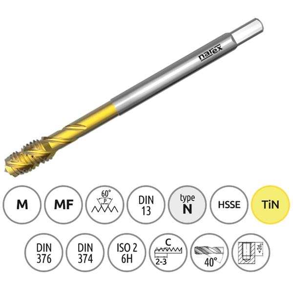 Narex Ždánice 041535318040000 - Závitník strojní M 4,0x0,7mm typ 3044 kód 4060 TiN, ISO2 (6H), DIN 376