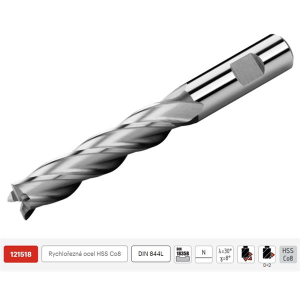 ZPS FN 121518.090 - Fréza na kov pr. 9 x 38/ 88 mm válcová čelní dlouhá, 4-břitá nesouměrná, HSS-Co8
